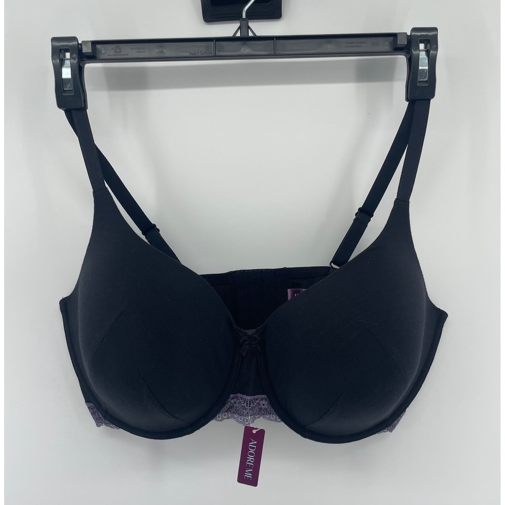 Adore Me Bra 42DDD Black Purple Lace Trim Full Coverage Underwire Lingerie
NWT